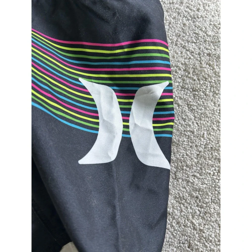 Hurley Shorts Boys 7 Black‎ Rainbow Stripe Boardshorts Swim Trunks Drawstring